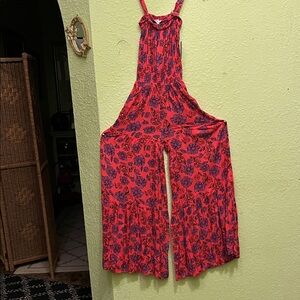 Jessica Simpson Red and Black Floral Jumpsuit